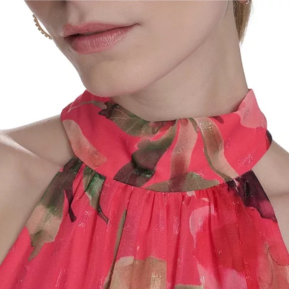 Eliza J Women's Floral Printed Sleeveless Tie-Waist Chiffon Halter Gown 4 New - Picture 4 of 8